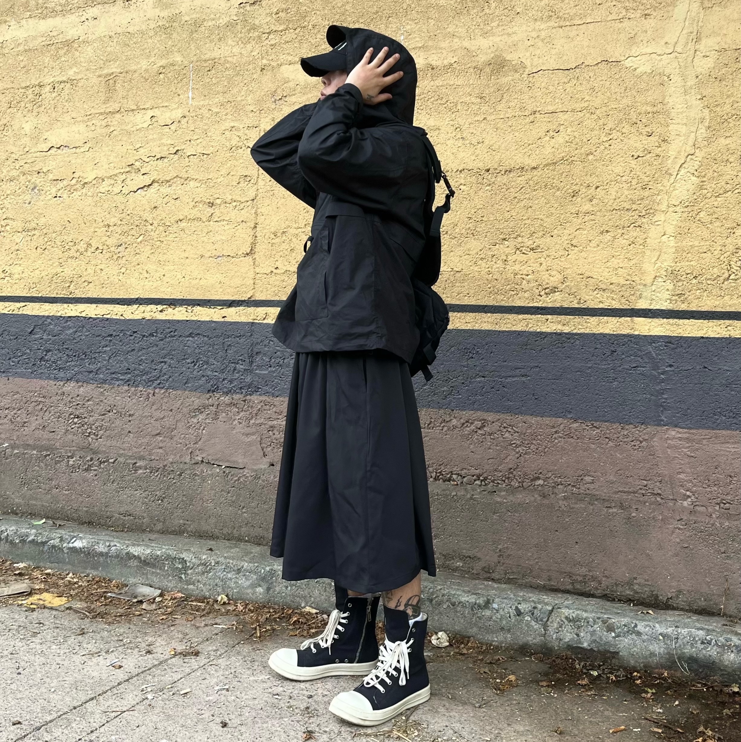 Rick Owens Drkshdw Calf Leather Penta Sneakers Black Milk White 착용 스타일 - 4