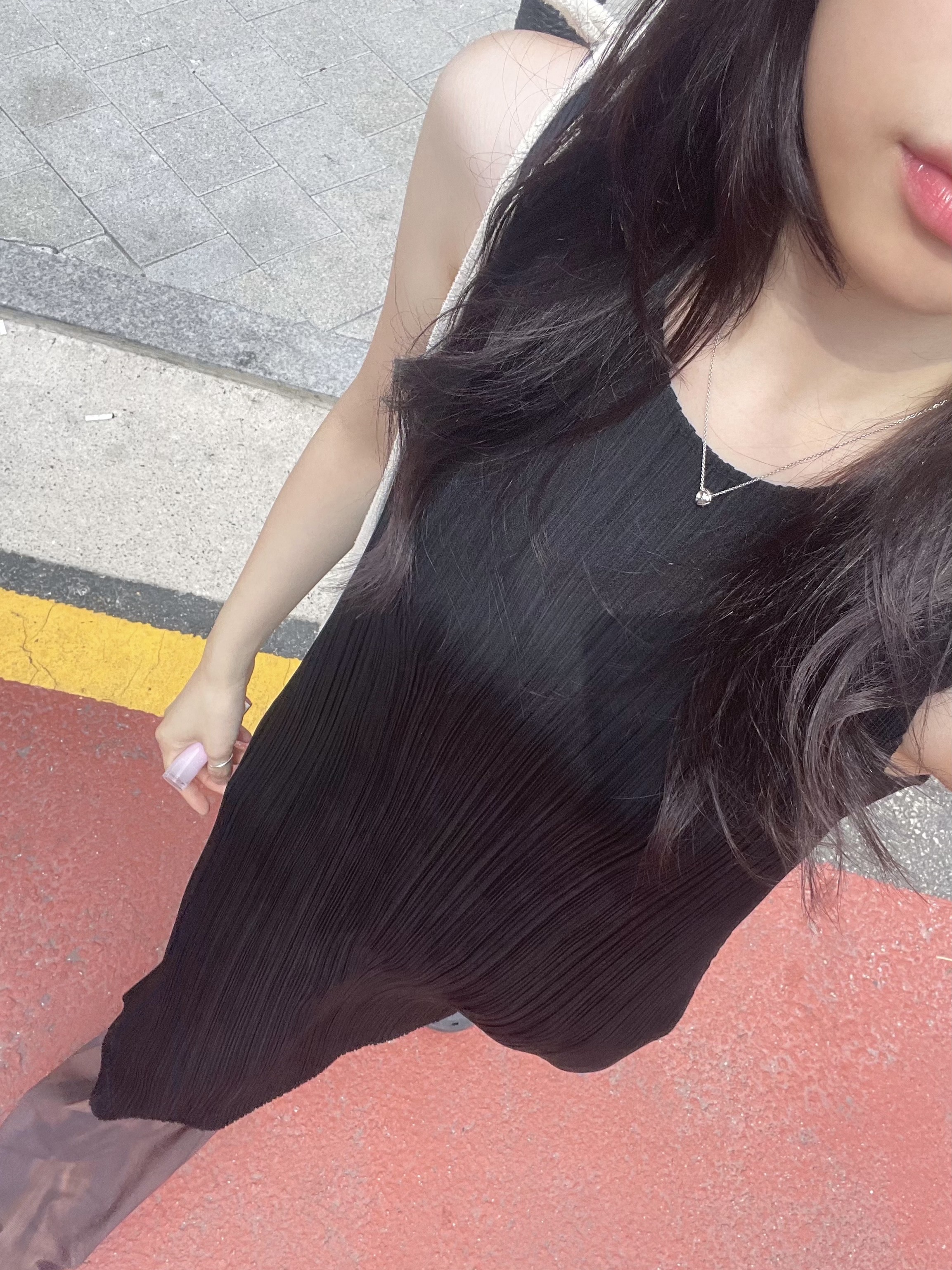(W) Pleats Please Issey Miyake Basics Straight Long Dress Black 착용 스타일 - 1