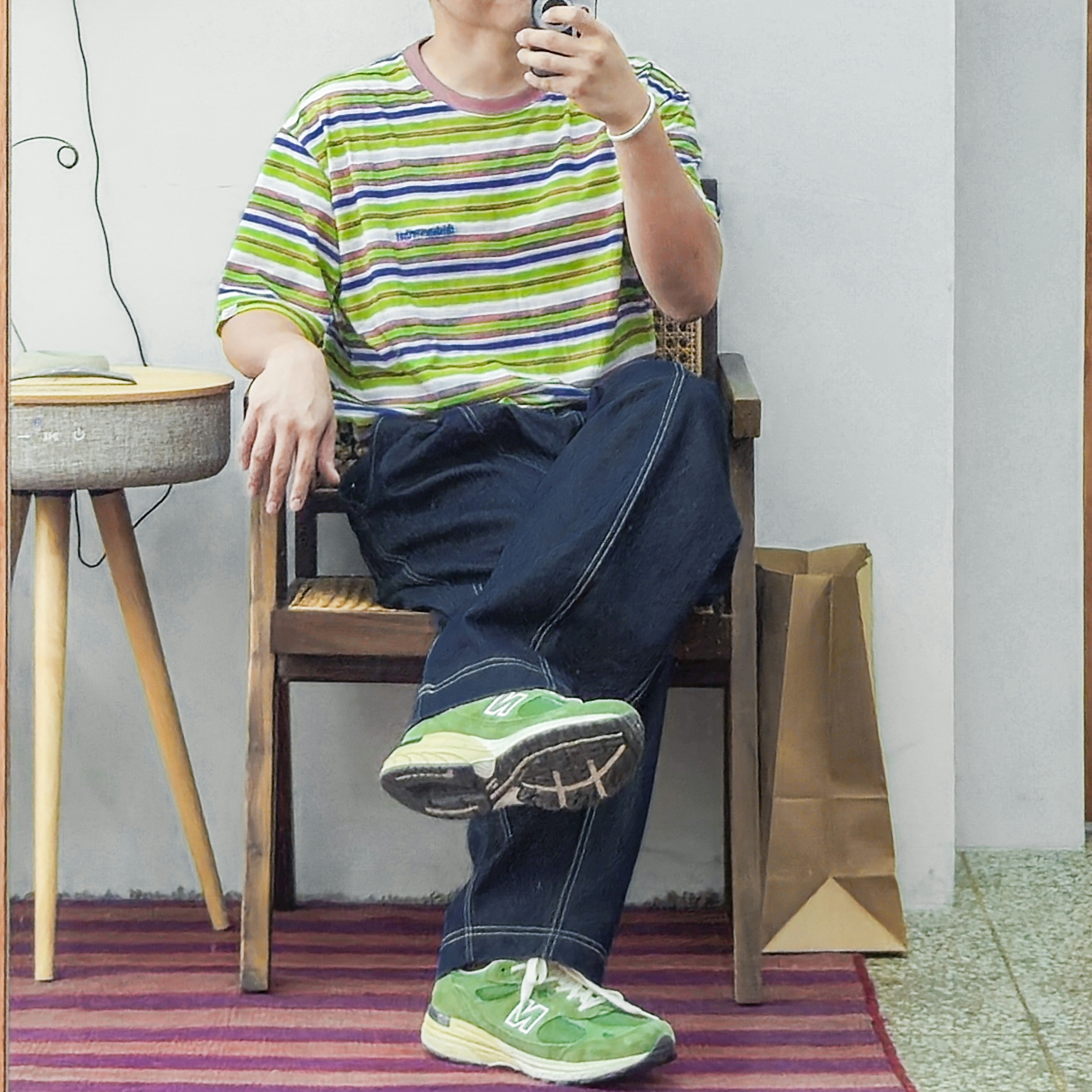 New Balance 993 Made in USA Chive Sea Salt 착용 스타일 - 1