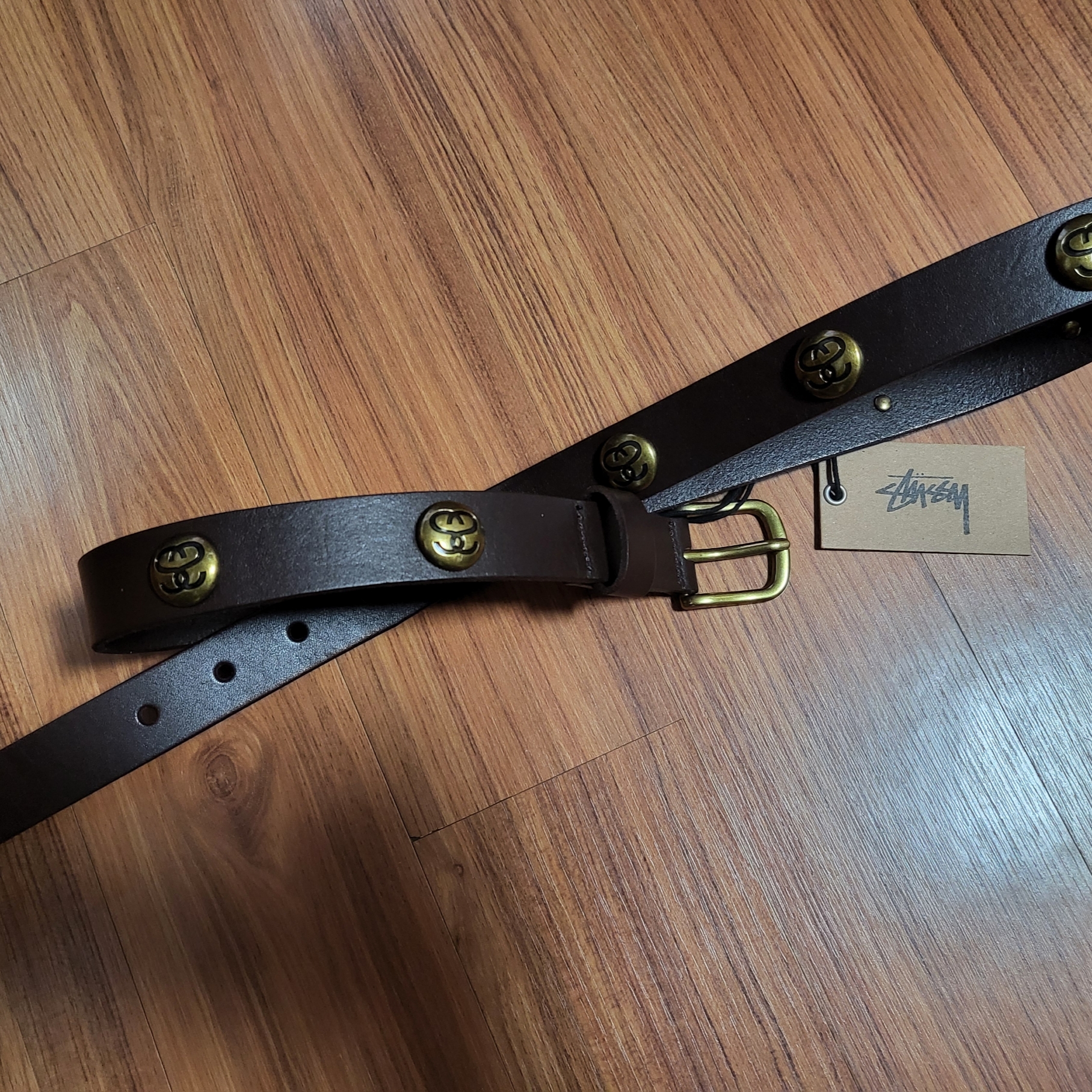 Stussy SS Link Studded Belt Brown 착용 스타일 - 2
