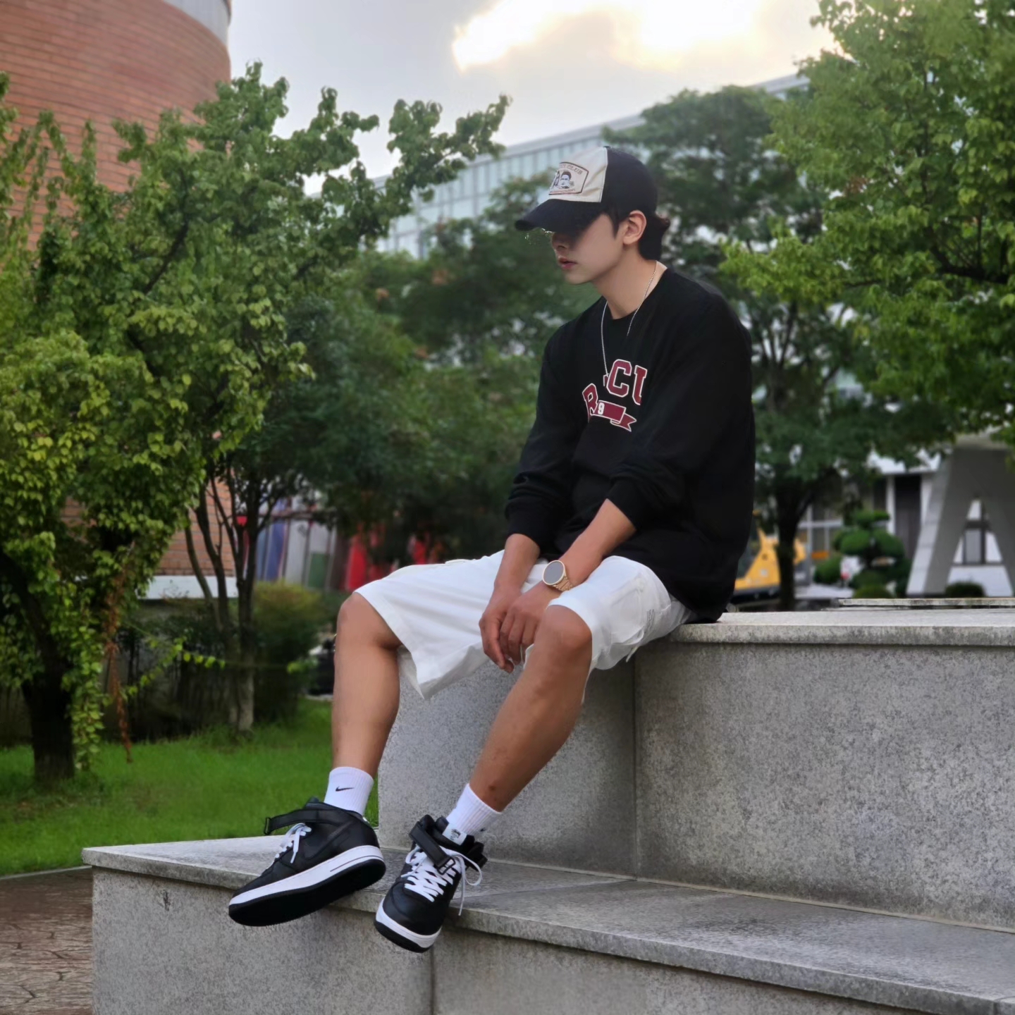 Samsung Galaxy Watch6 44mm LTE Silver (Korean Ver.), Nike x Stussy Air Force 1 '07 Mid SP Black 착용 스타일 - 2