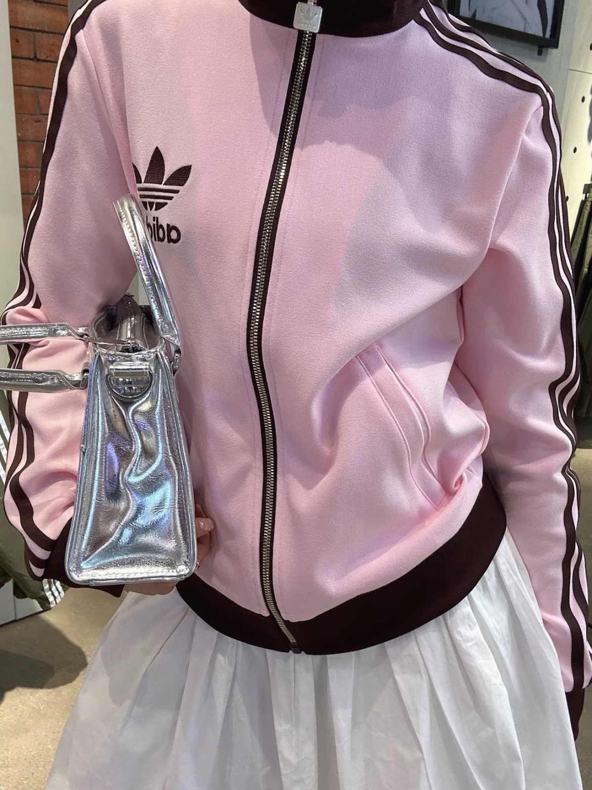 (W) Adidas Originals Beckenbauer Track Jacket Clear Pink - KR Sizing 착용 스타일