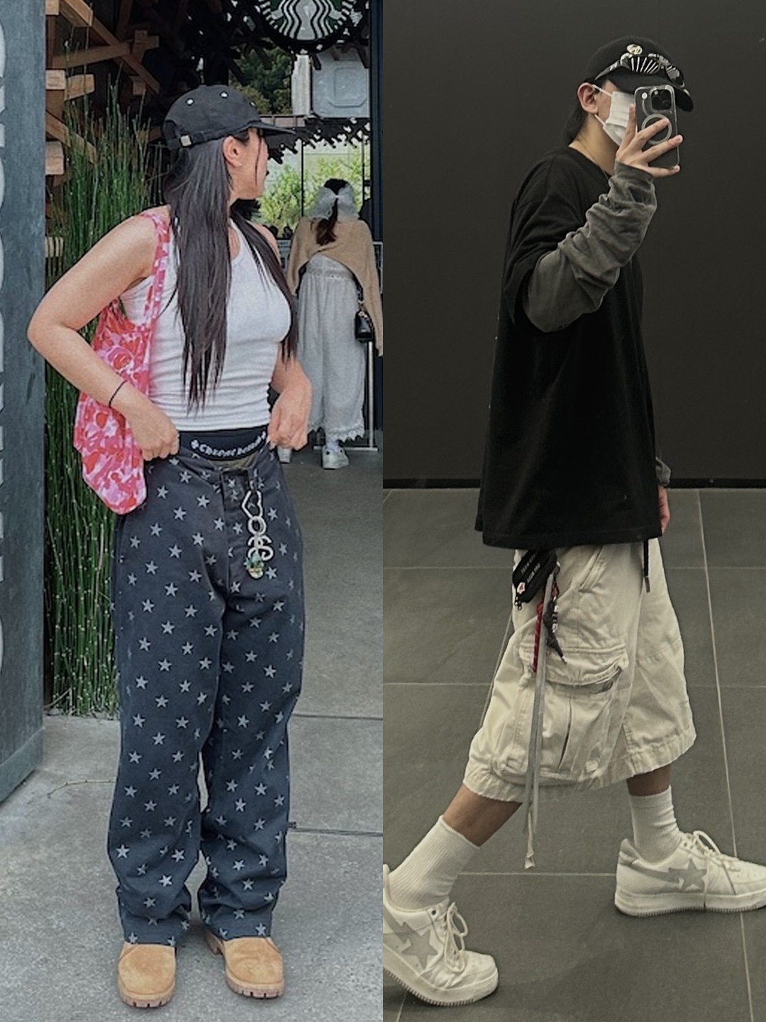 Supreme Chino Pants Black Stars - 22SS, BAPE x JJJJound Bape Sta Low White Light Grey 착용 스타일 - 2