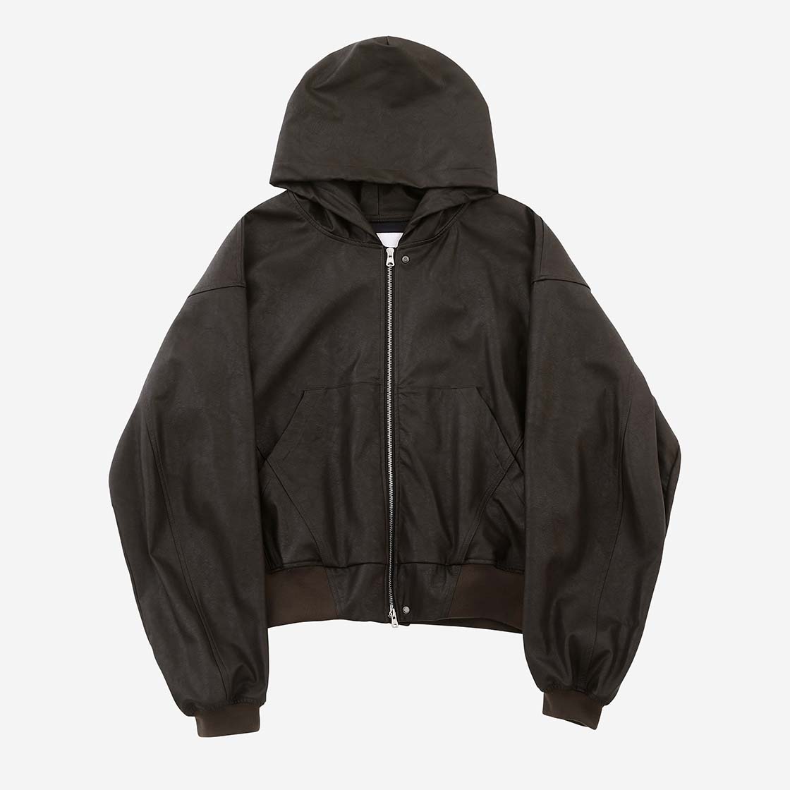 알렌느 크롭드 포우 레더 집업 후드 브라운(Haleine Cropped Faux Leahter Zip Up Hoodie Brown (VT305)) - 2
