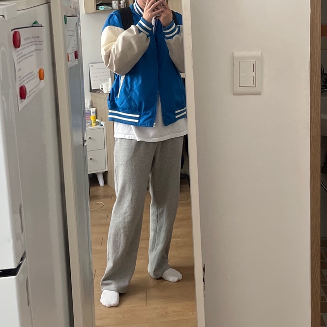 Converse x Ader Error Shapes Varsity Jacket Cobalt 착용 스타일