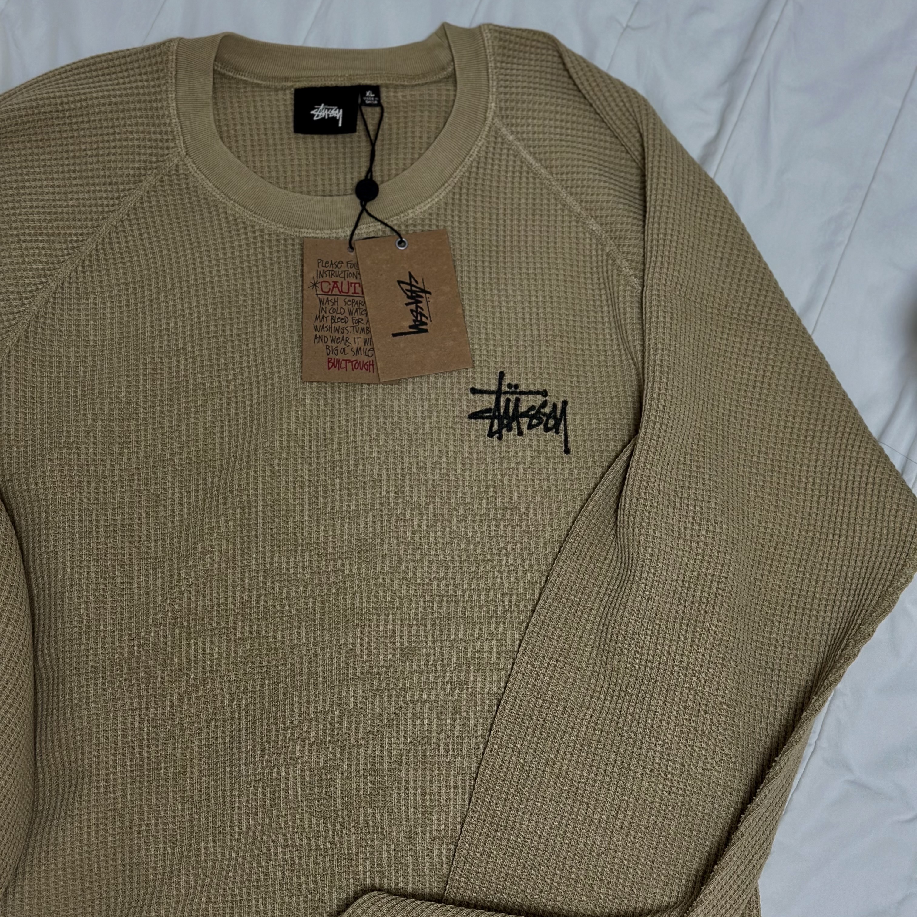 Stussy Raglan Thermal LS Crew Sand 착용 스타일 - 1