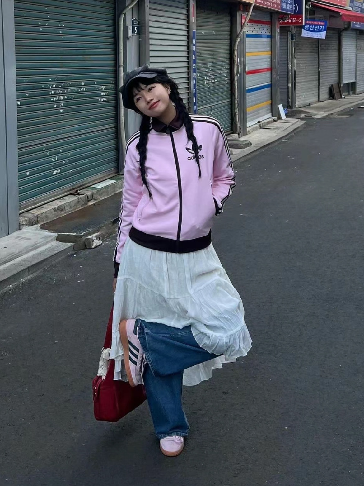 (W) Adidas Originals Beckenbauer Track Jacket Clear Pink - KR Sizing 착용 스타일 - 2