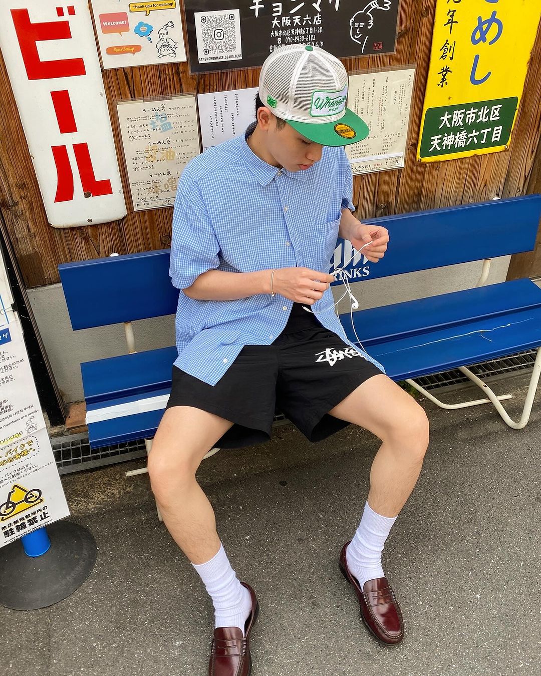 BAPE College Mesh Cap Blue, Supreme x Toy Machine Mesh Back 5-Panel Leopard - 24SS 착용 스타일 - 2