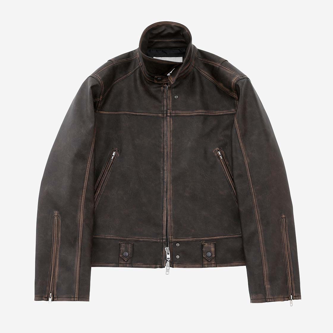 알렌느 3D 디스트레스드 포우 레더 자켓 브라운(Haleine 3D Distressed Faux Leather Jacket Brown (VJ302)) - 2