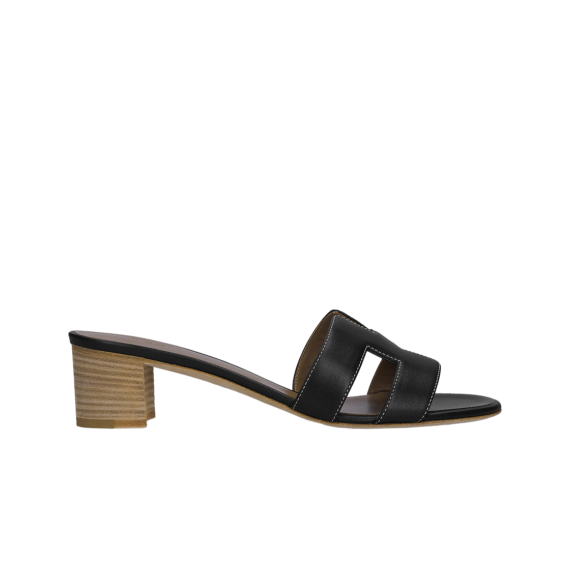 (W) 에르메스 오아시스 샌들 카프스킨 & 누아 피케르 에크루즈((W) Hermes Oasis Sandal Calfskin & Noir Piqures Ecrues)