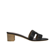 (W) Hermes Oasis Sandal Calfskin & Noir Piqures Ecrues