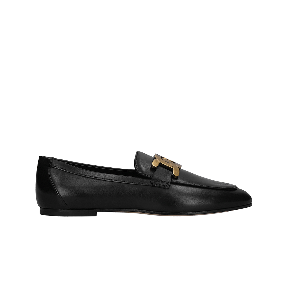 (W) 토즈 케이트 메탈 로고 레더 로퍼 블랙((W) Tod's Kate Metal Logo Leather Loafers Black)