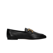 (W) Tod's Kate Metal Logo Leather Loafers Black
