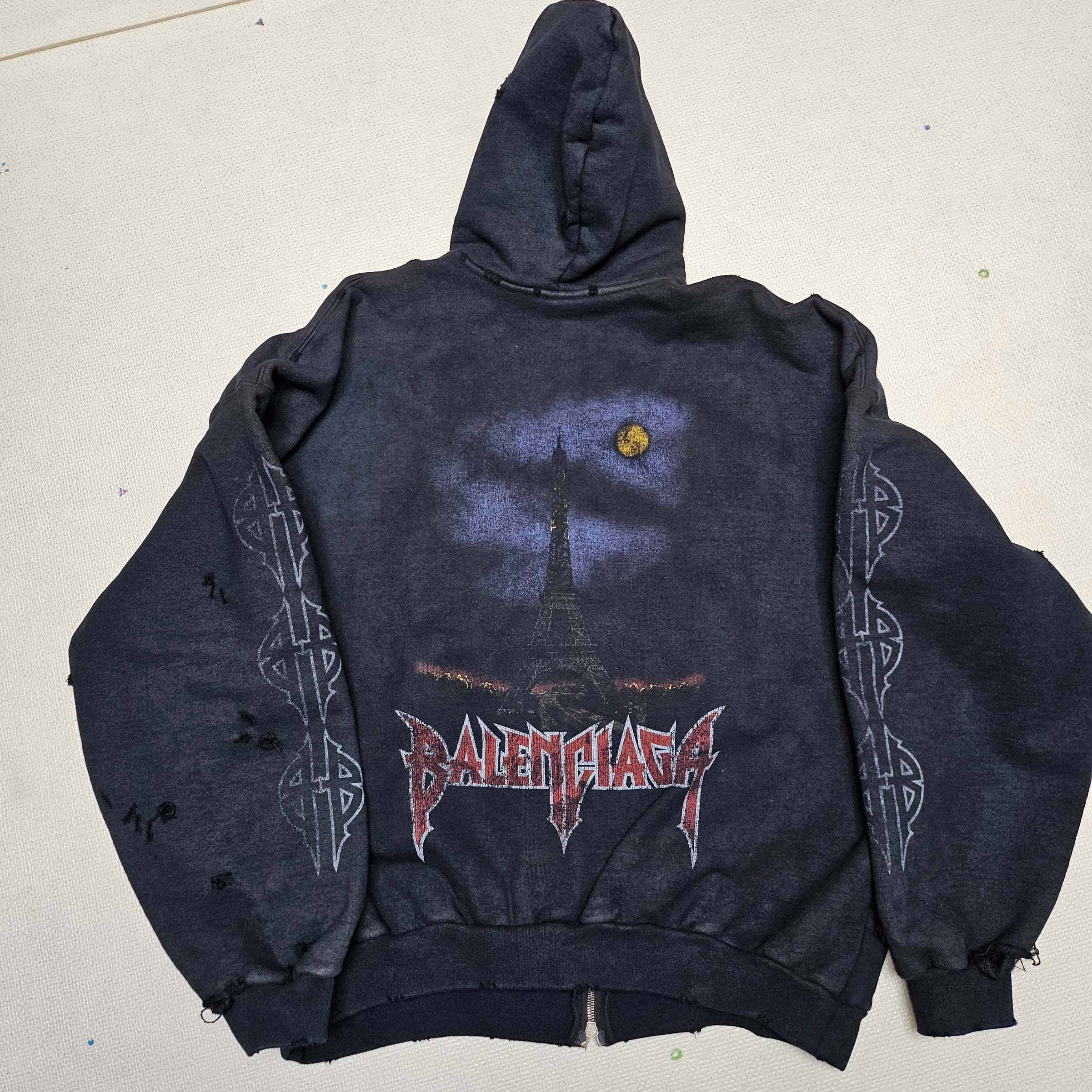 Balenciaga Paris Moon Outerwear Zip-Up Hoodie Oversized Black Faded 착용 스타일 - 1