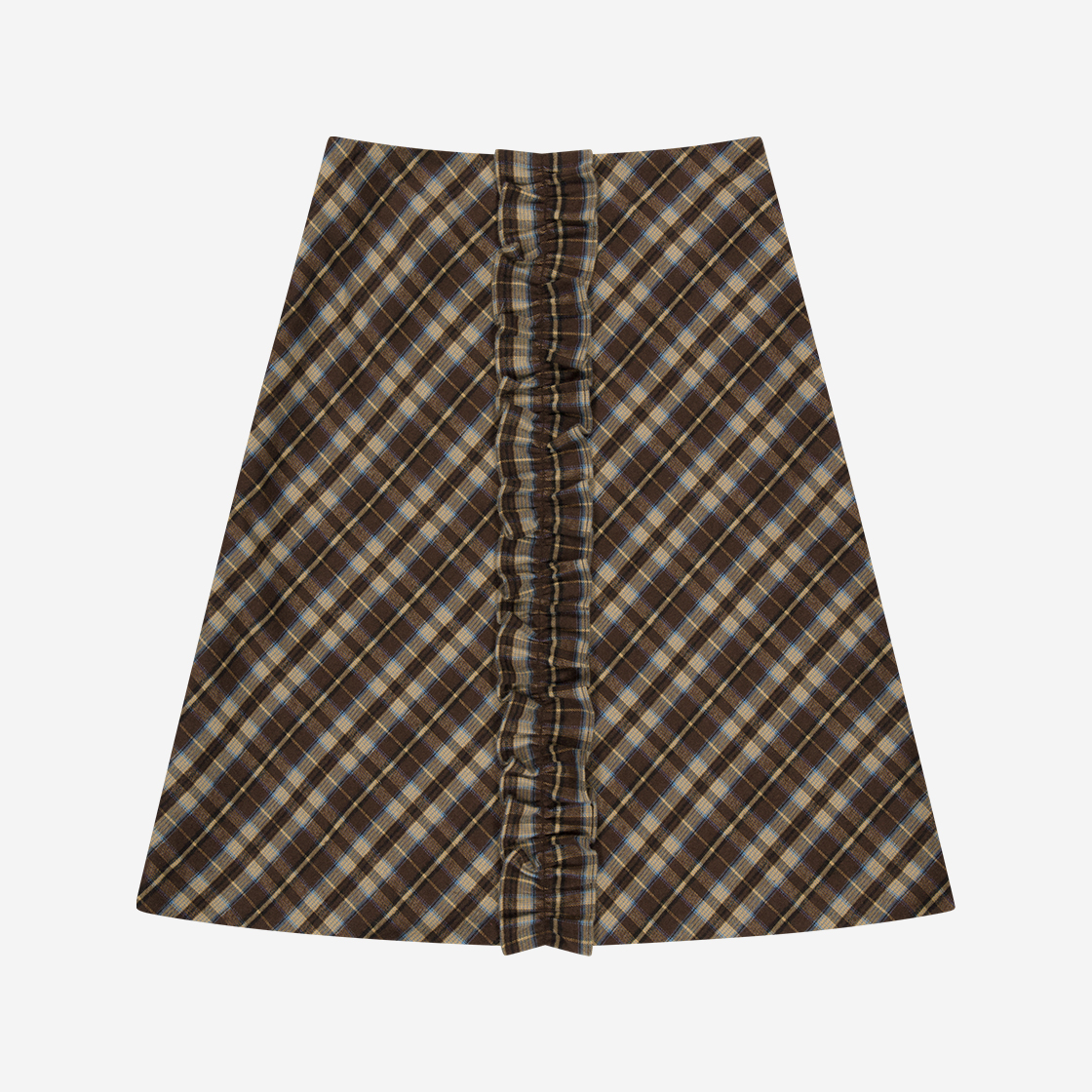 MF2479SK002MBR Margarin Fingers Check Frill Midi Skirt Brown