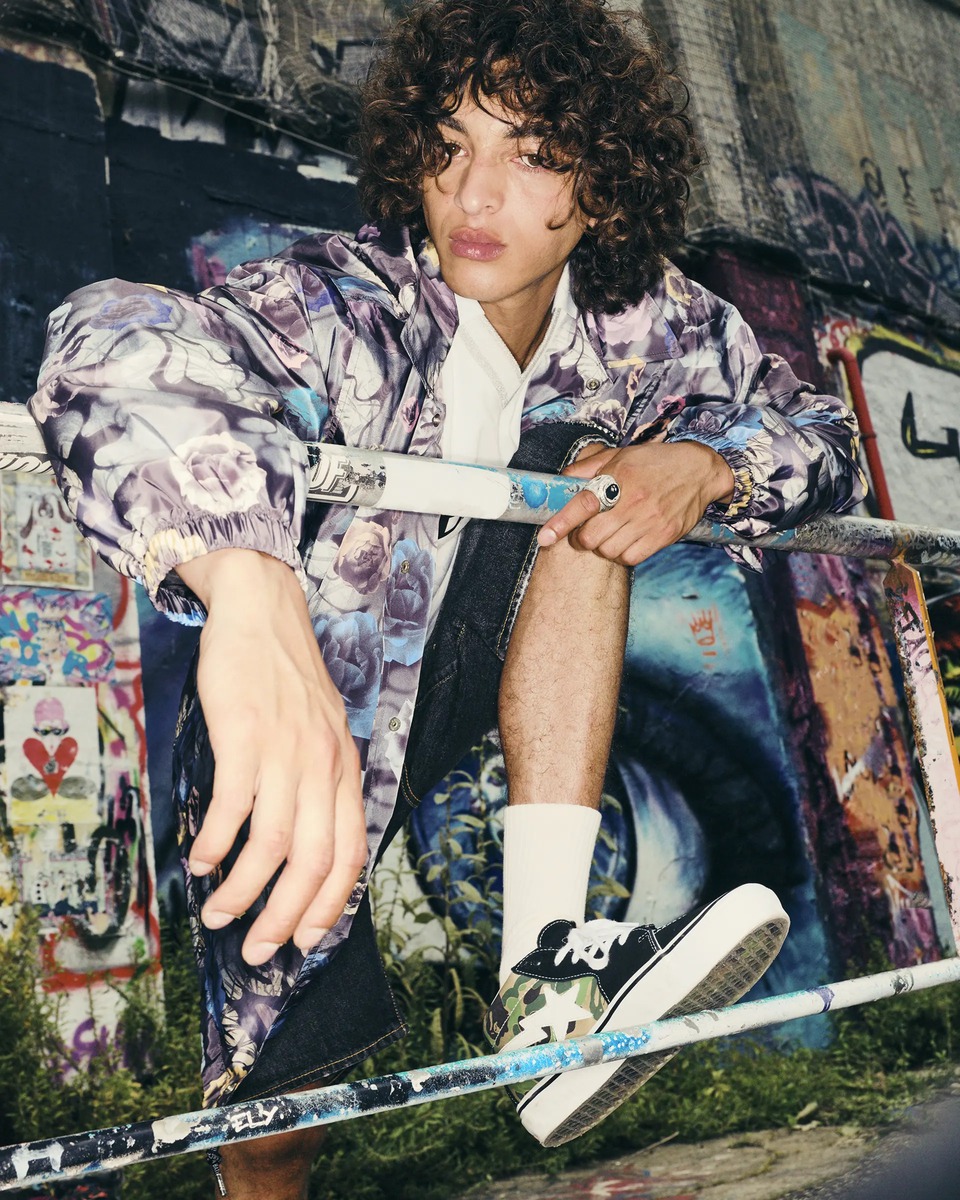 Vans x BAPE Sk8-Mid Reissue 83 LX Black, Vans x BAPE Sk8-Hi 38 DX Blue Multi 착용 스타일 - 2