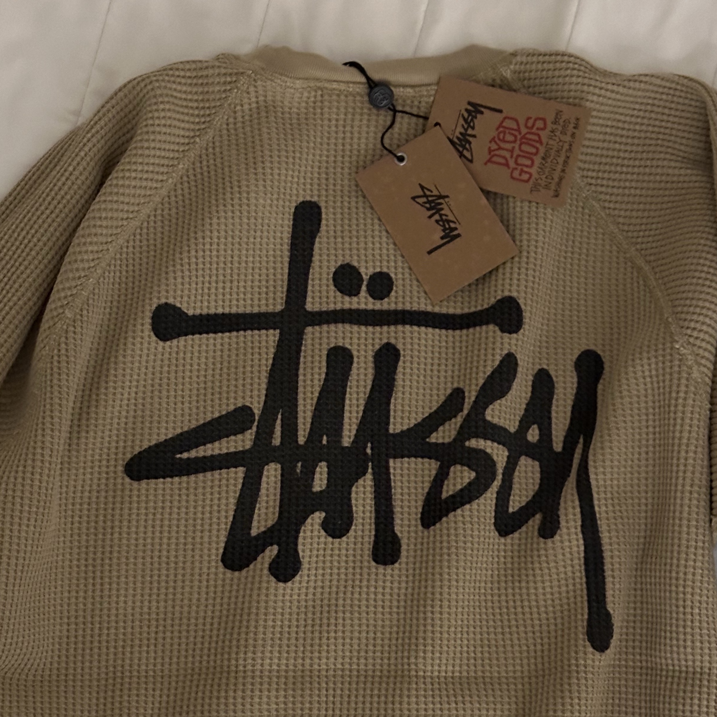 Stussy Raglan Thermal LS Crew Sand 착용 스타일 - 2