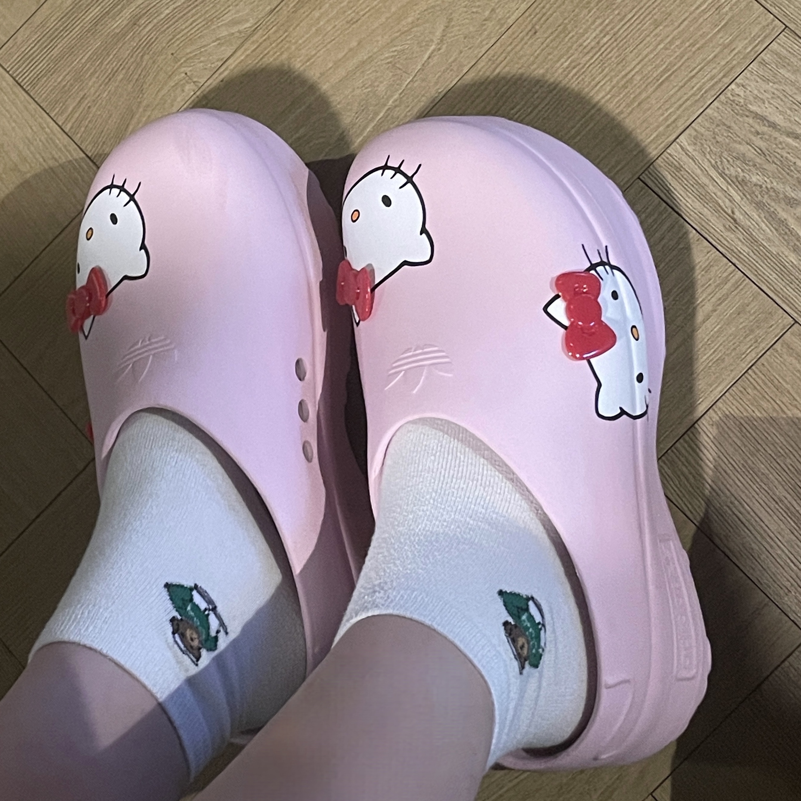 (W) Adidas x Hello Kitty Adifom Stan Smith Mule Clear Pink Red 착용 스타일