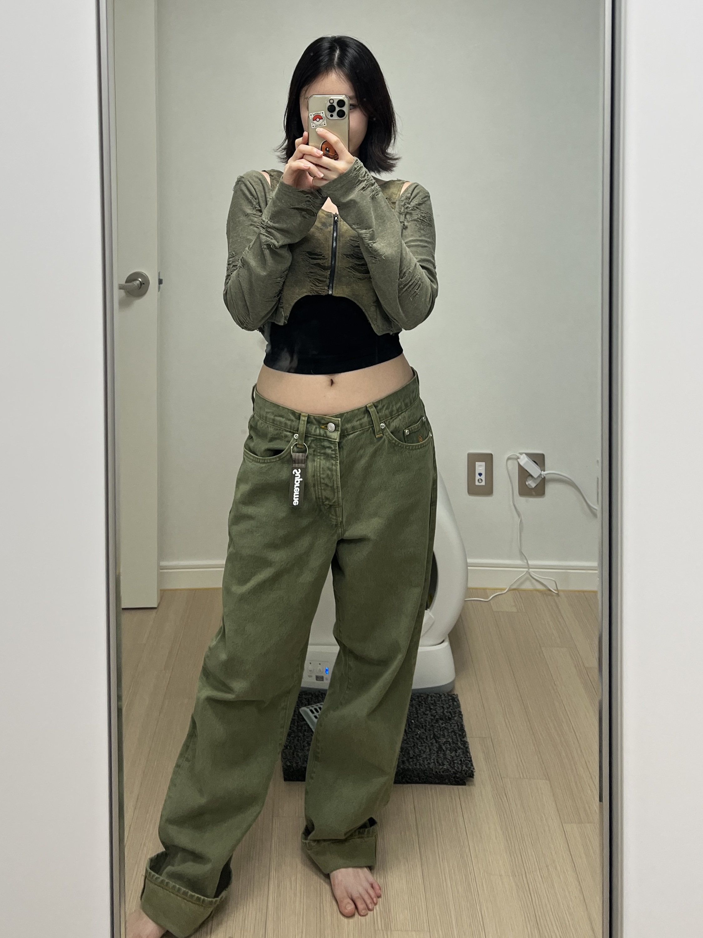 Stussy Denim Big OL' Jean Faded Army, Supreme Ripstop Keychain Woodland Camo - 24SS 착용 스타일 - 1