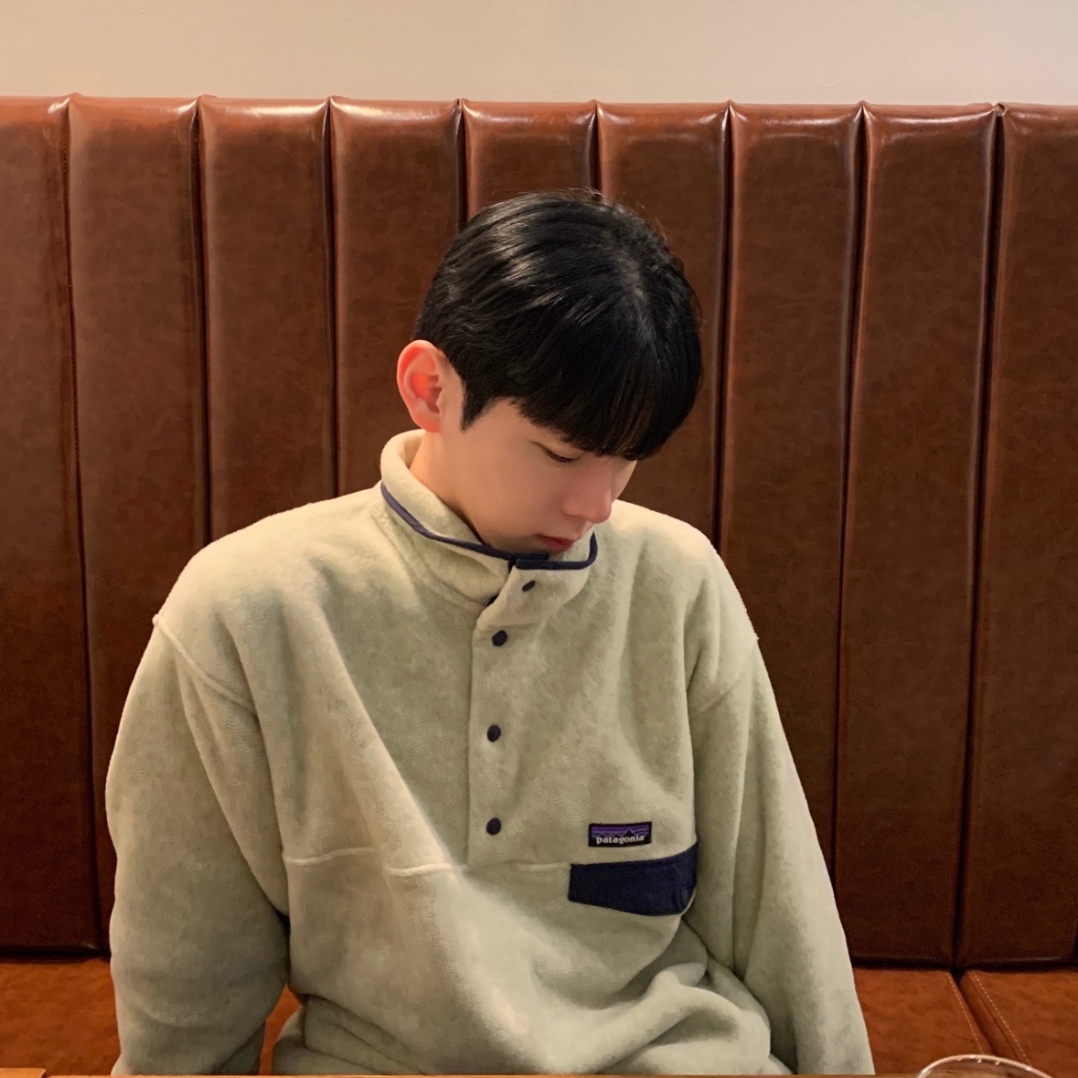 Patagonia Synchilla Snap-T Fleece Pullover Oatmeal Heather 착용 스타일
