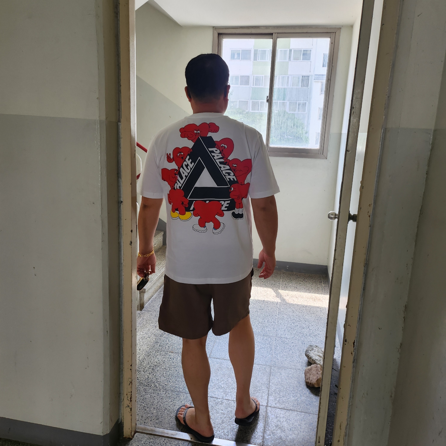Stussy Big Stock Water Shorts Brown, Palace Tri-Hearts T-Shirt White - 24SS 착용 스타일 - 2
