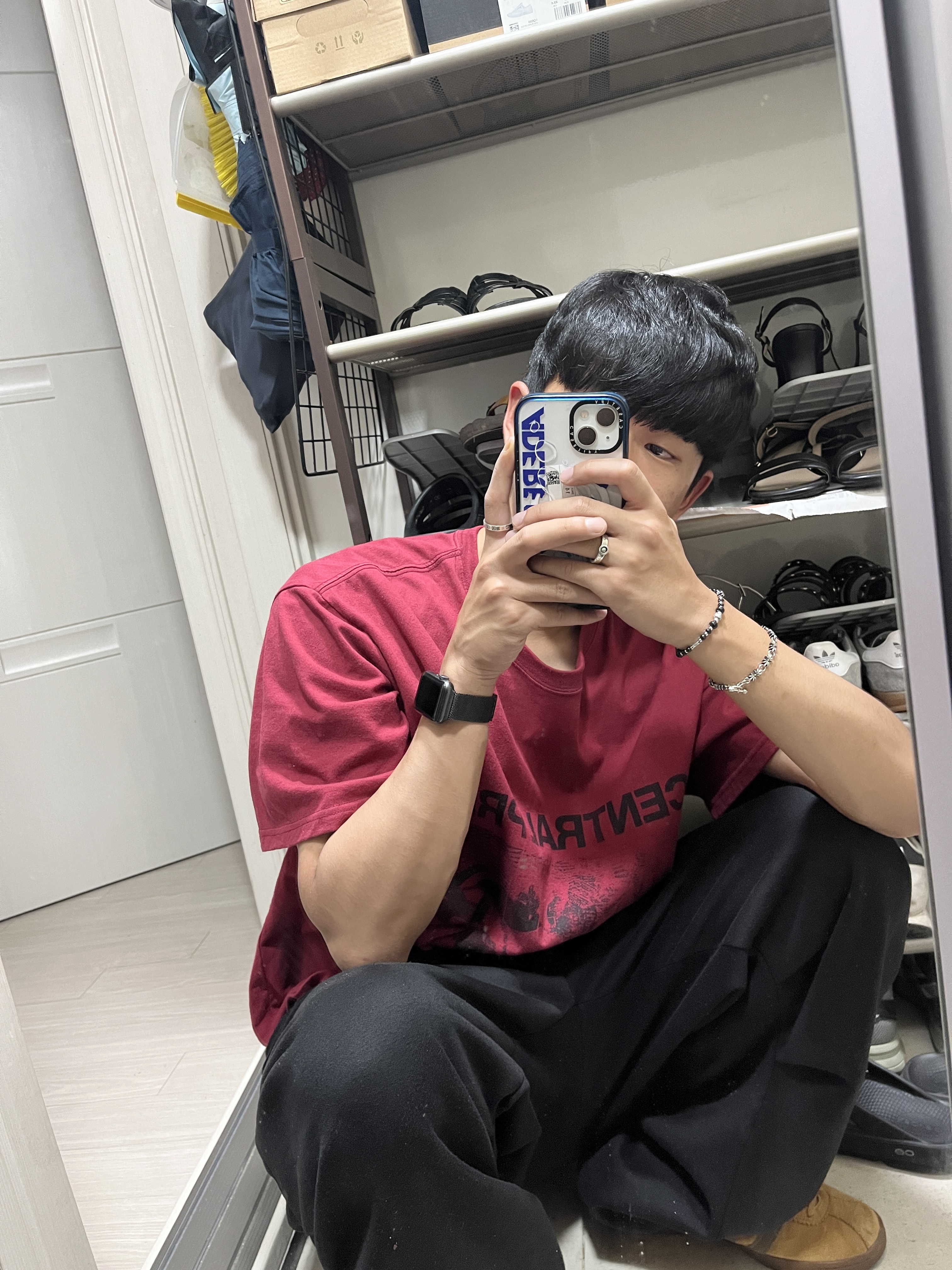 Millo Archive Central Prey T-Shirts Deep Red, Scudo Bay Tree Bold Bracelet round Chain 착용 스타일