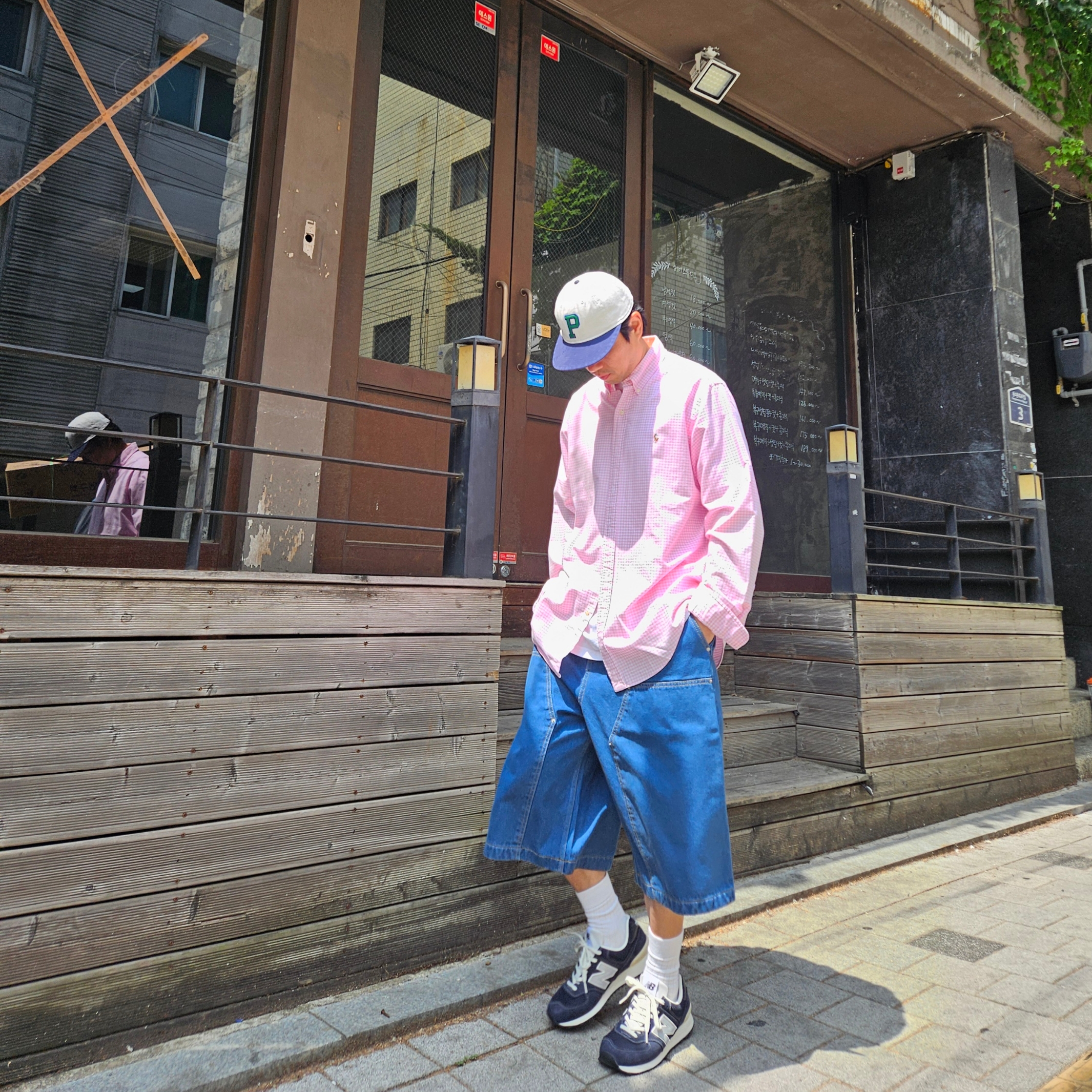 New Balance x Pottery 574 Premium Hard Navy 착용 스타일 - 1