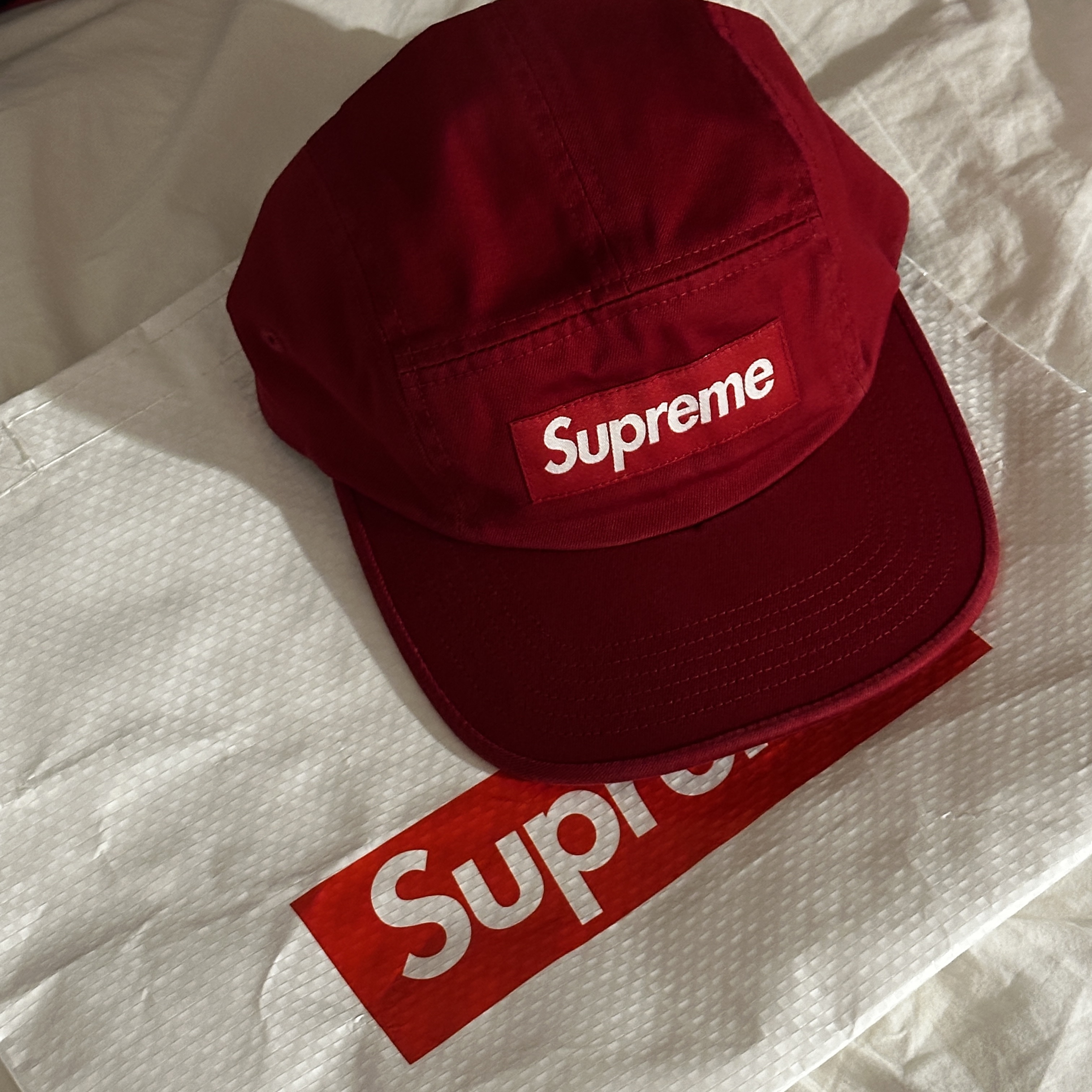 Supreme Washed Chino Twill Camp Cap Red - 24SS 착용 스타일