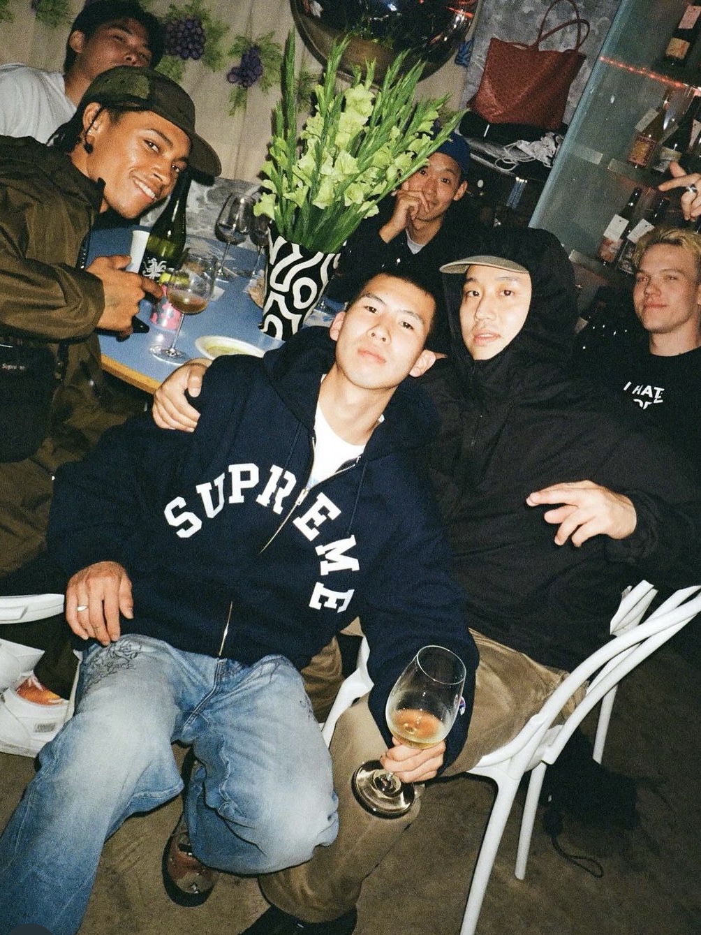 Supreme x Champion Zip Up Hooded Sweatshirt Navy - 24SS 착용 스타일