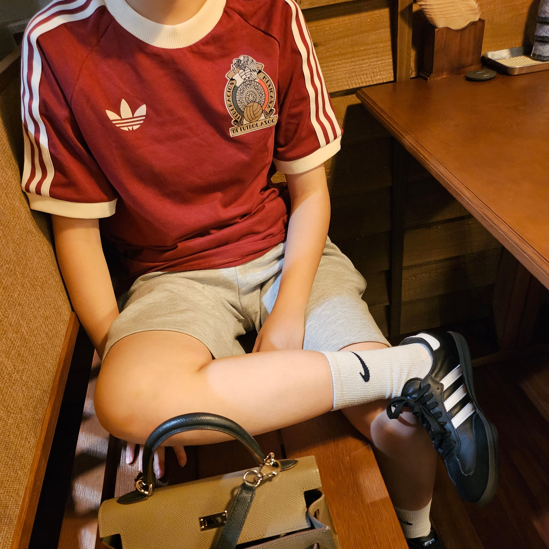 Adidas Mexico Adicolor 3S T-Shirt Noble Maroon - KR Sizing 착용 스타일 - 2