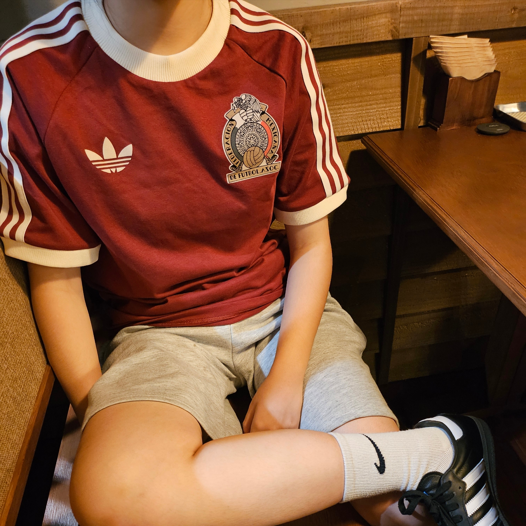 Adidas Mexico Adicolor 3S T-Shirt Noble Maroon - KR Sizing 착용 스타일 - 1