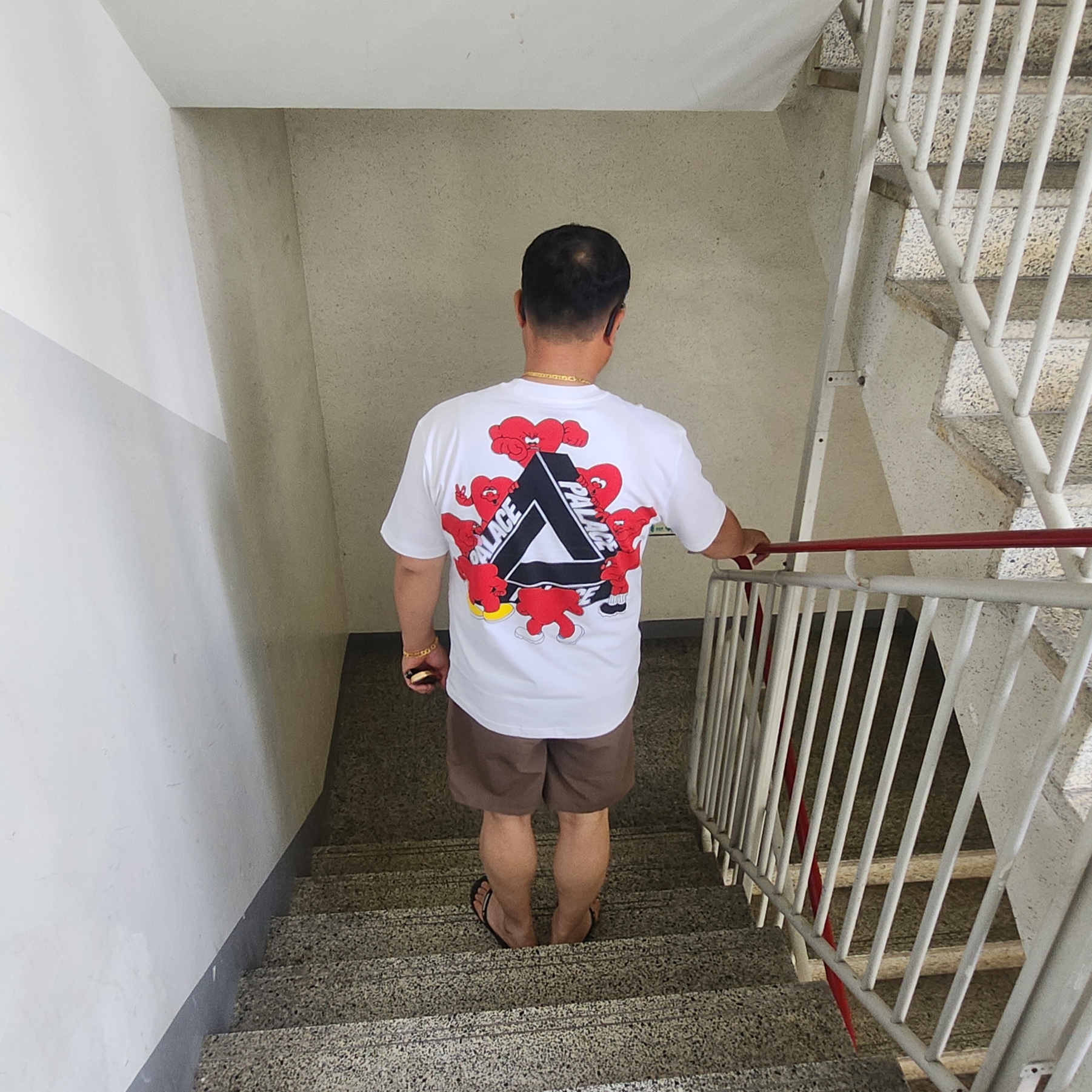 Stussy Big Stock Water Shorts Brown, Palace Tri-Hearts T-Shirt White - 24SS 착용 스타일 - 3
