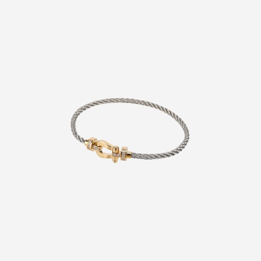 Fred Force 10 Steel Cable Bracelet Medium Half Paved Diamonds 18K Yellow Gold