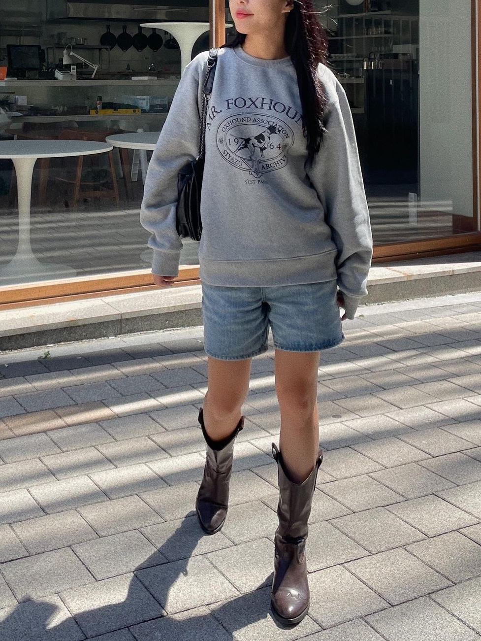 Siyazu SITP5042 Foxhound Sweat Shirt Melange Gray 착용 스타일 - 2