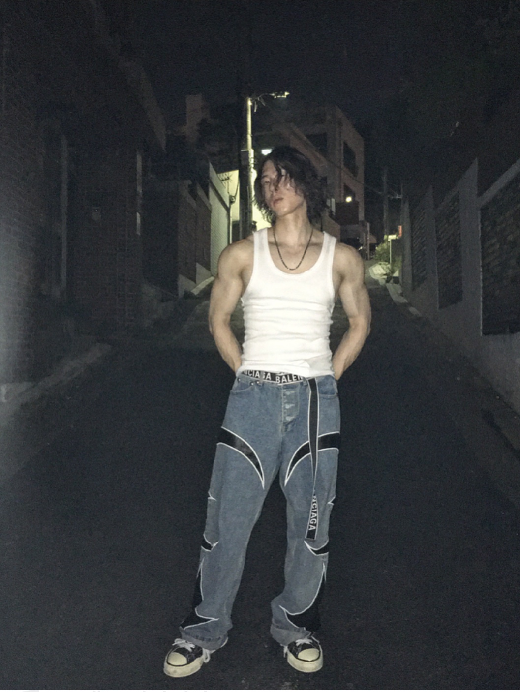 Thug Club Leather Washing Pants Denim, Casio MTP-B145D-2A1V 착용 스타일 - 4
