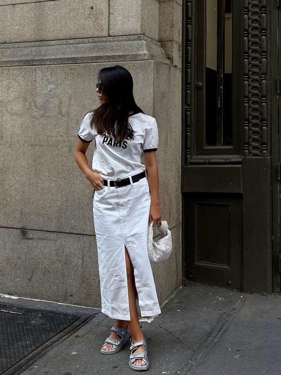 MEDIA(82) Rivet Belt Long Skirt, L'H.A.S Voluminous Long Skirt - Ivory 착용 스타일 - 2