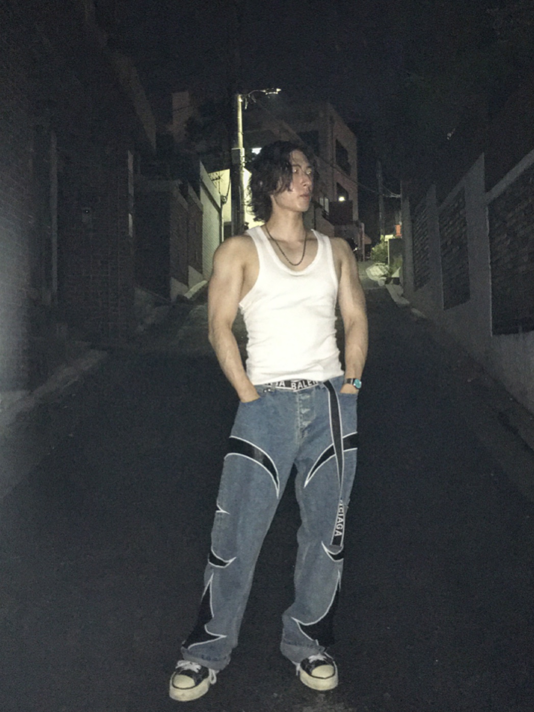 Thug Club Leather Washing Pants Denim, Casio MTP-B145D-2A1V 착용 스타일 - 2