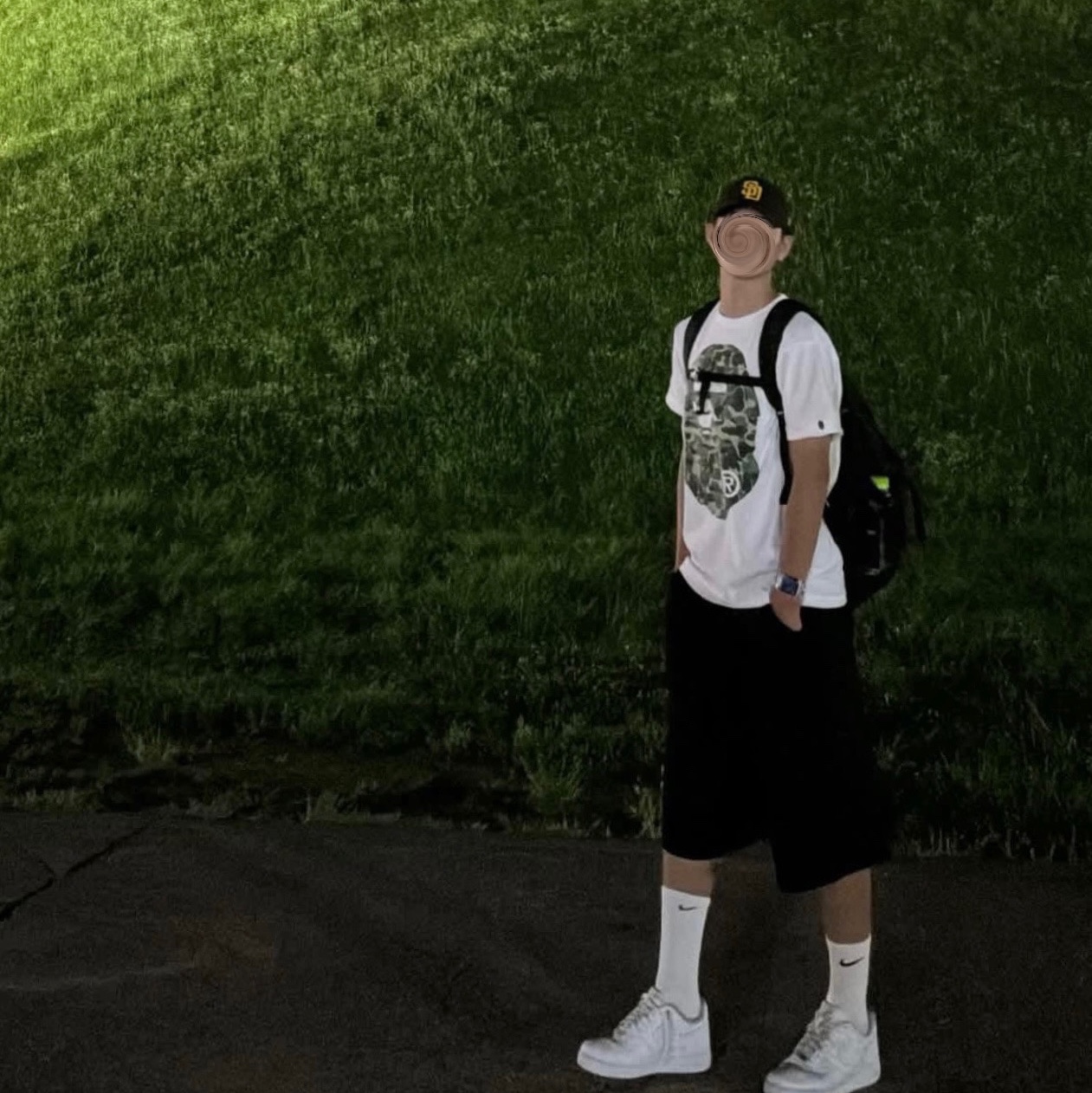 BAPE ABC Camo Big Ape Head T-Shirt White Green 착용 스타일 - 1