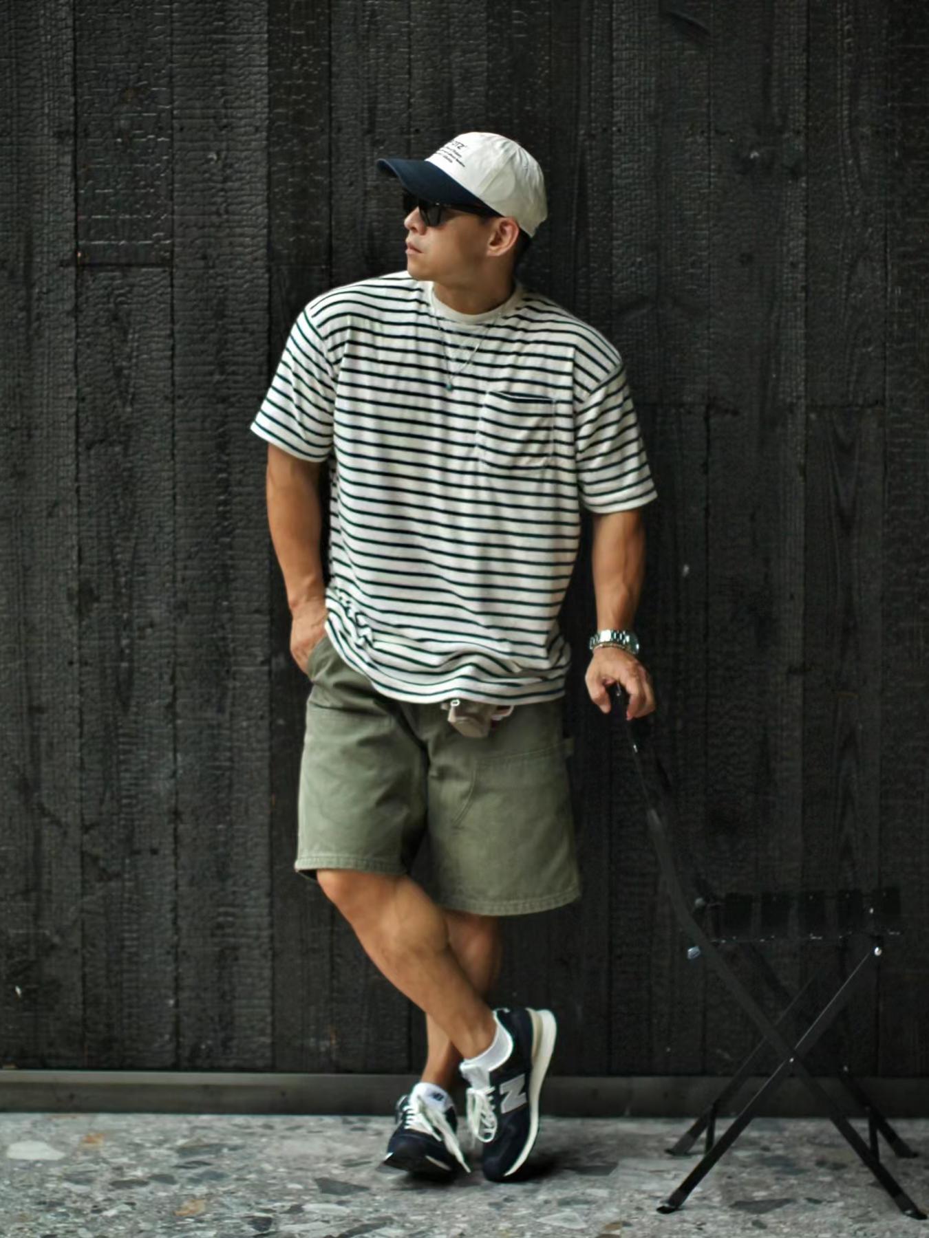 New Balance x Pottery 574 Premium Hard Navy, Casio MTP-1302D-2A2 착용 스타일 - 4