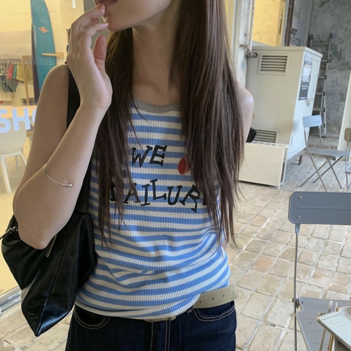 Problemallways We Love Failure Sleeveless Blue 착용 스타일 - 2