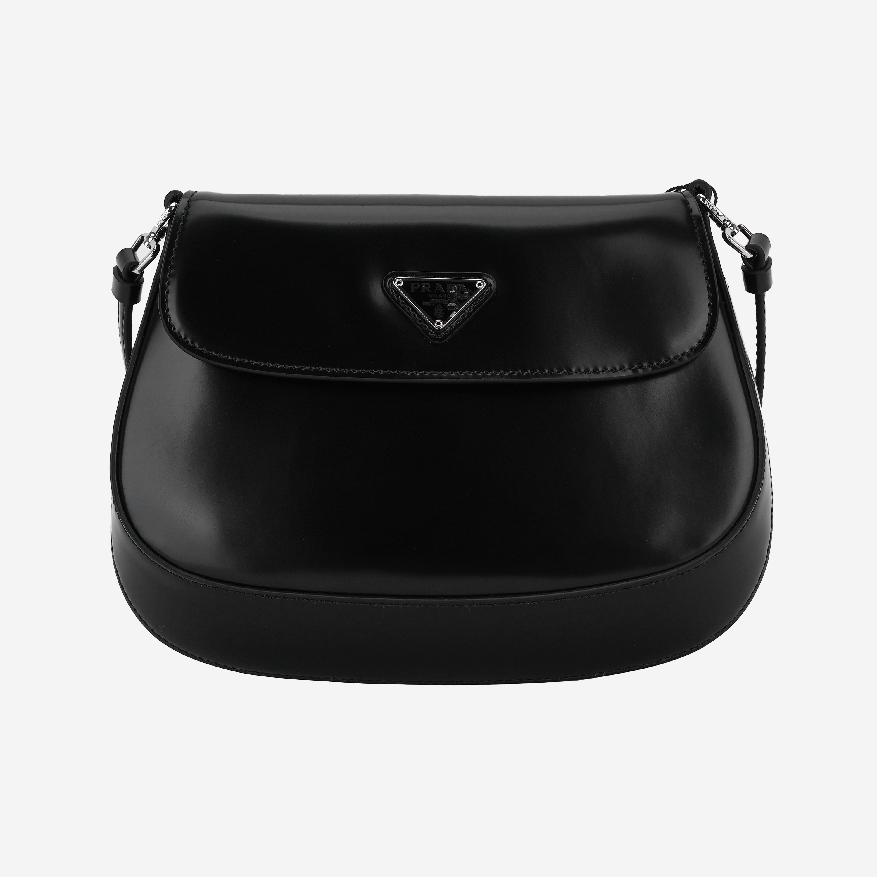 Prada Cleo Brushed Leather Shoulder Bag with Flap Black