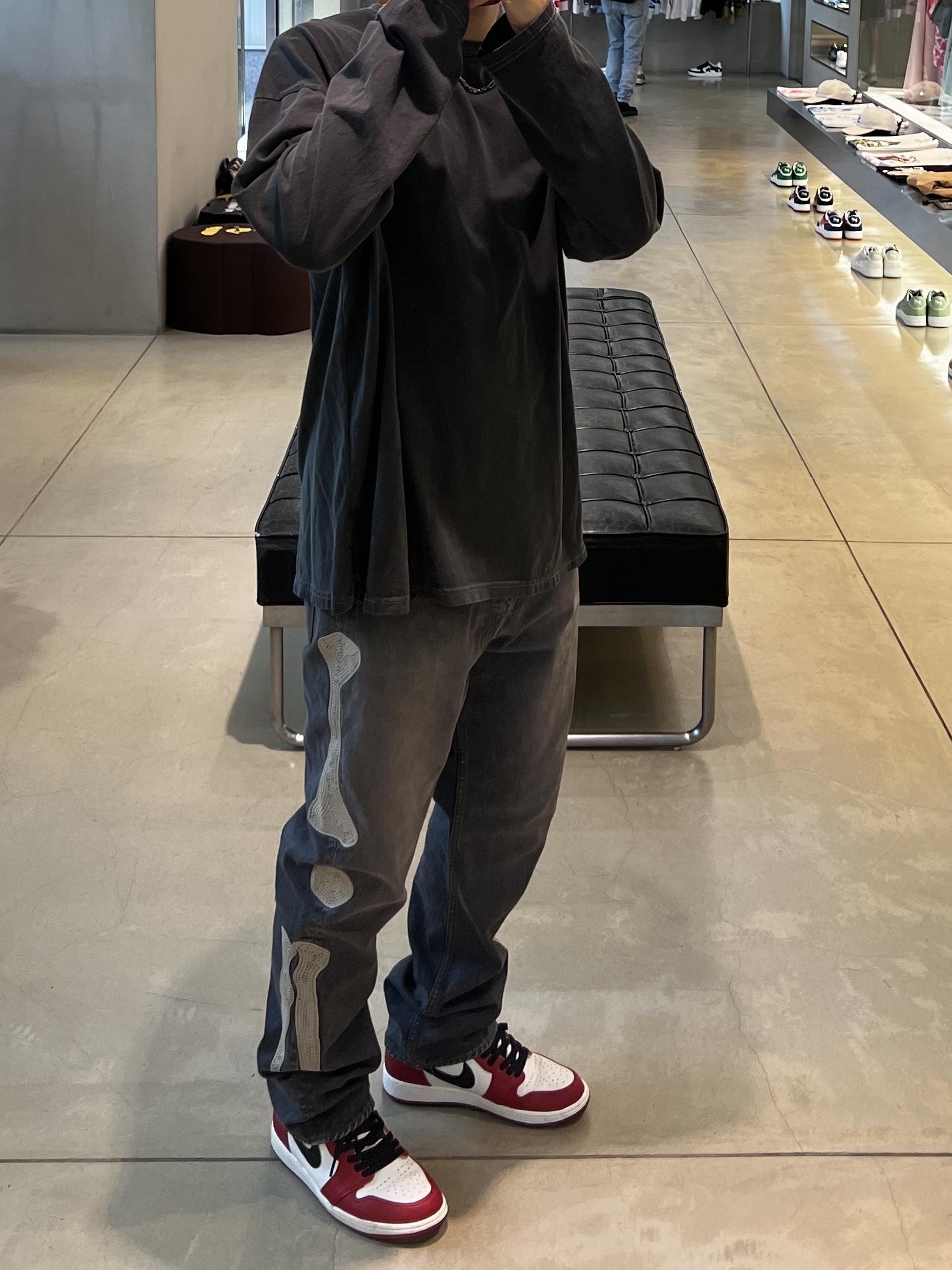 Jordan 1 Retro High OG Chicago 2022, Kapital 14 oz. Denim Mexican Tuxedo 5P Okagilly Pants Black 착용 스타일