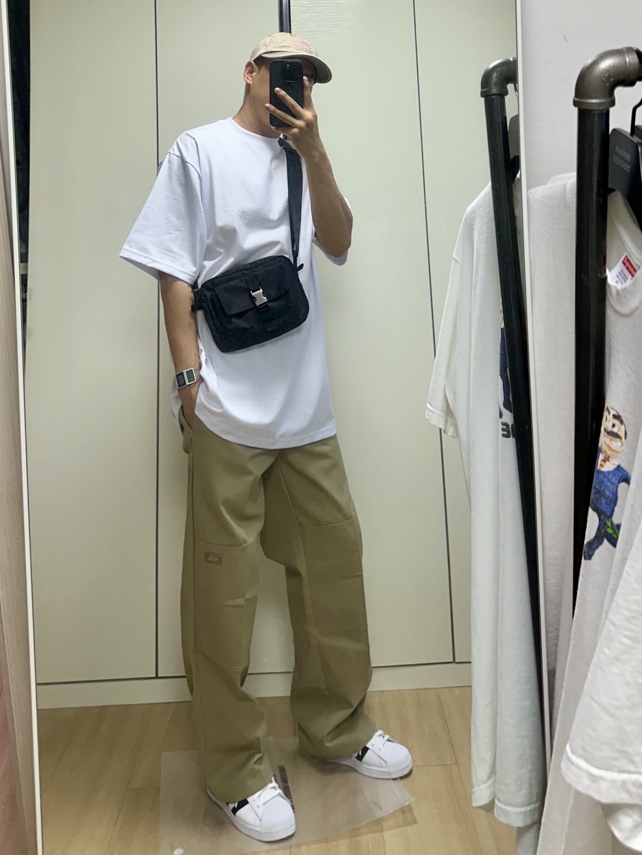 Supreme Washed Twill 6-Panel Green - 22SS, Dickies Loose Fit Double Knee Work Pants Khaki 착용 스타일 - 1