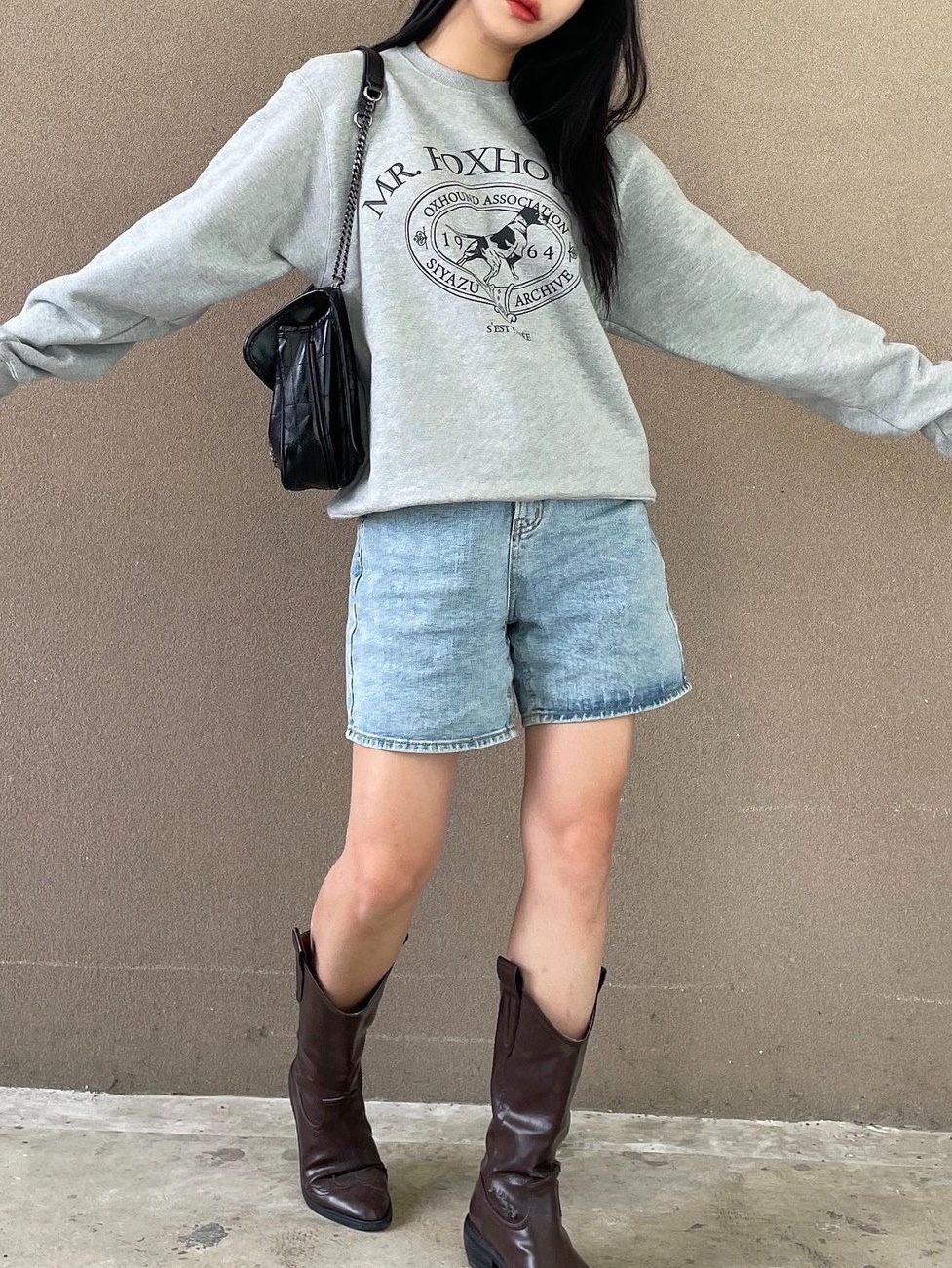 Siyazu SITP5042 Foxhound Sweat Shirt Melange Gray 착용 스타일 - 1