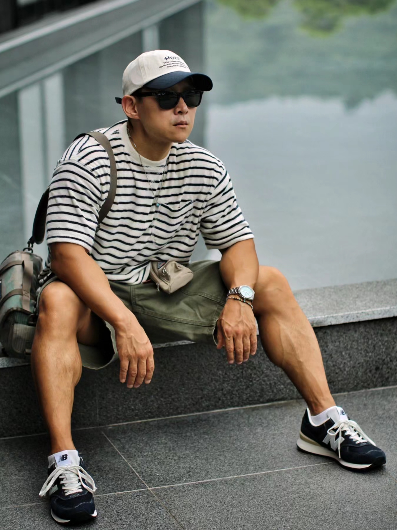 New Balance x Pottery 574 Premium Hard Navy, Casio MTP-1302D-2A2 착용 스타일 - 2
