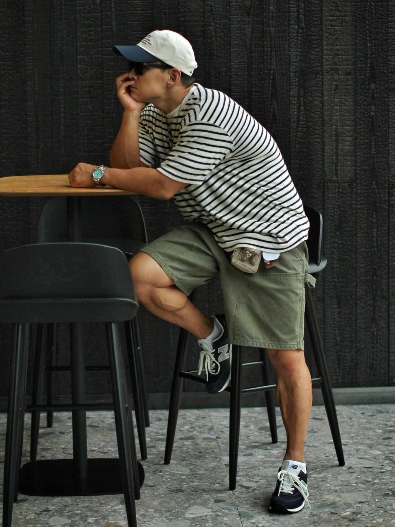 New Balance x Pottery 574 Premium Hard Navy, Casio MTP-1302D-2A2 착용 스타일 - 1