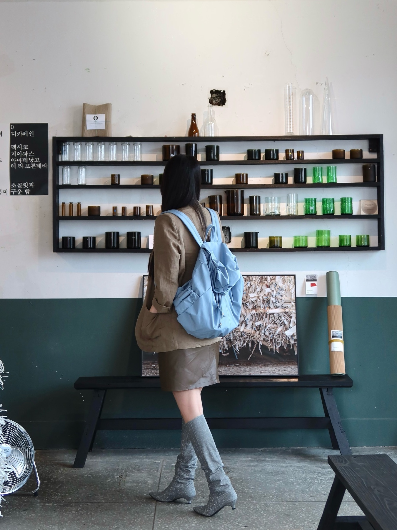 ACOC Blooming Backpack Ice Blue 착용 스타일 - 4
