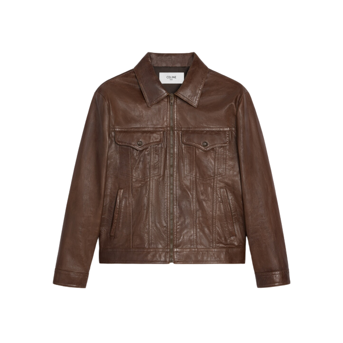 Celine Trucker Jacket In Waxed Lambskin Brown 상세 이미지 1