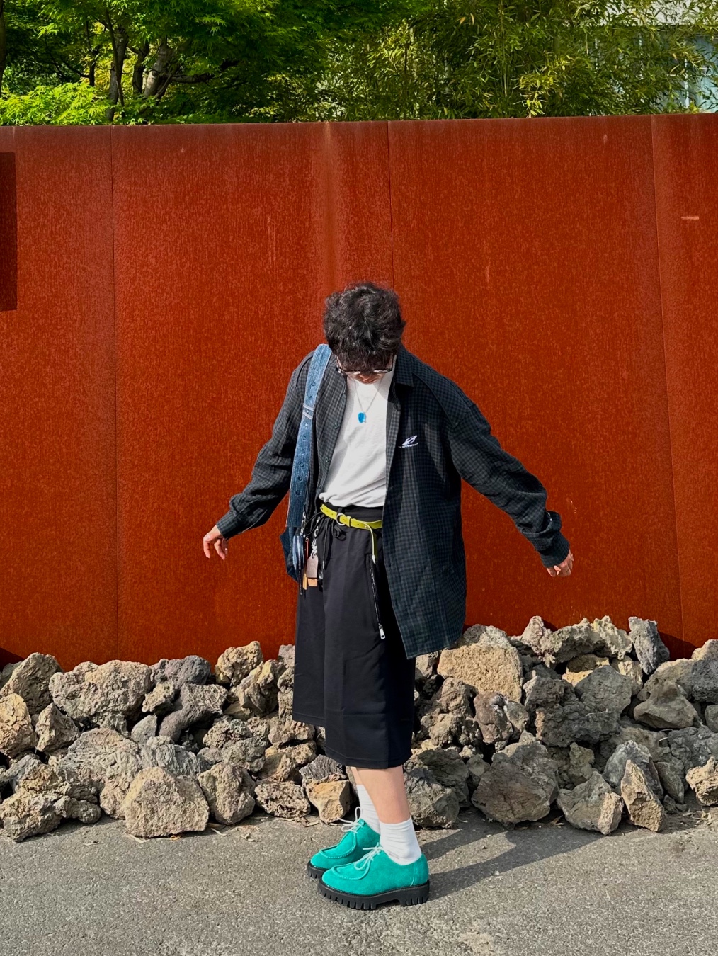 Nonnod Flexible String Check Shirts Pink, Nonnod Flexible String Check Shirts Vintage Blue 착용 스타일 - 7