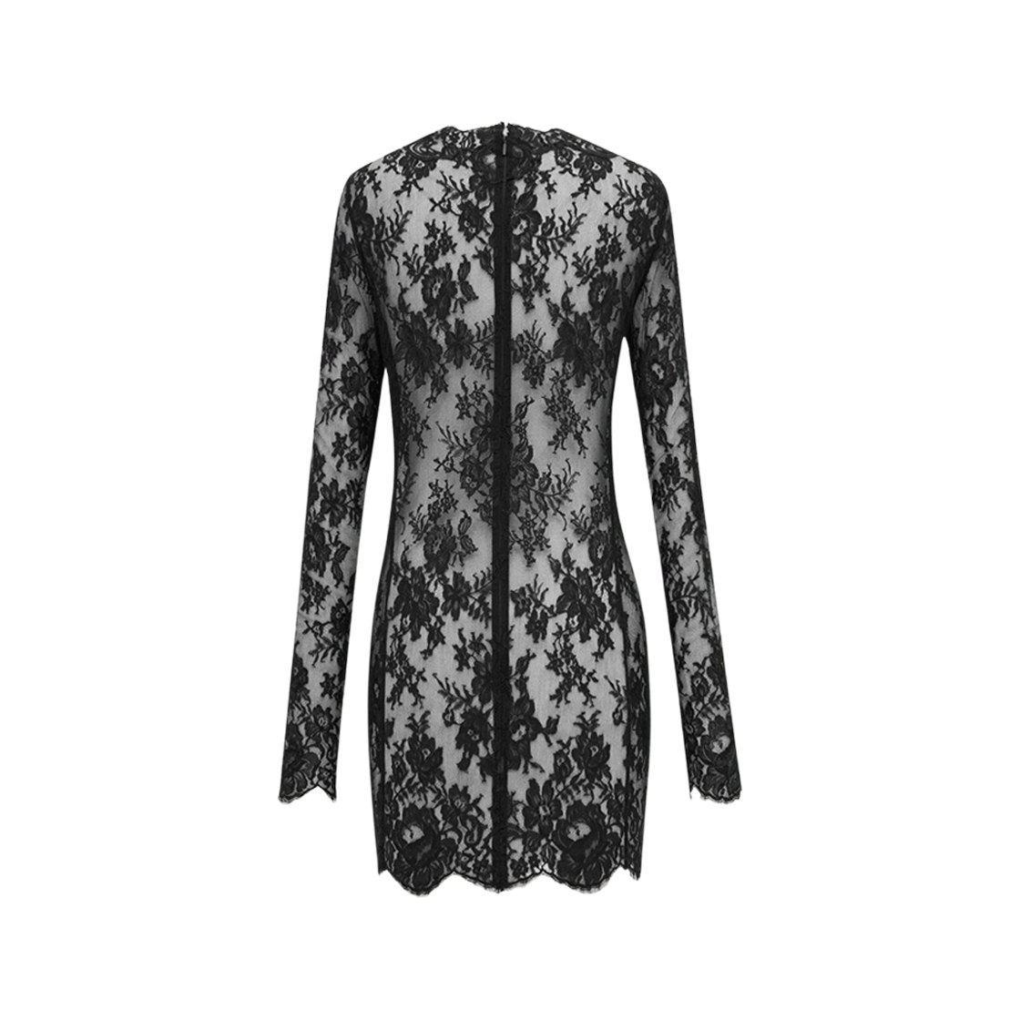 (W) Saint Laurent Long-Sleeve Dress In Chantilly Lace Black 상세 이미지 2